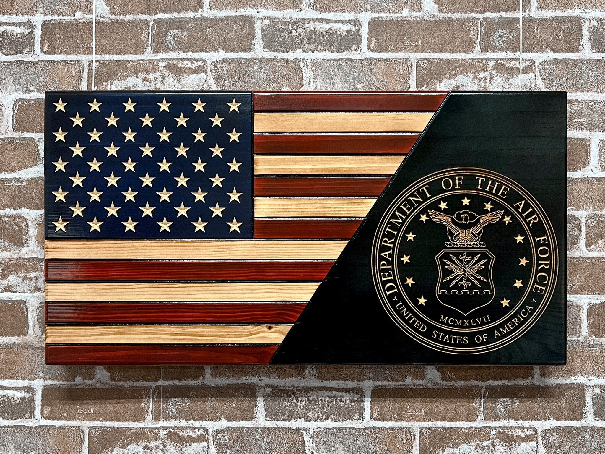 Air Force Wooden Flag, Split USA Flag with Seal