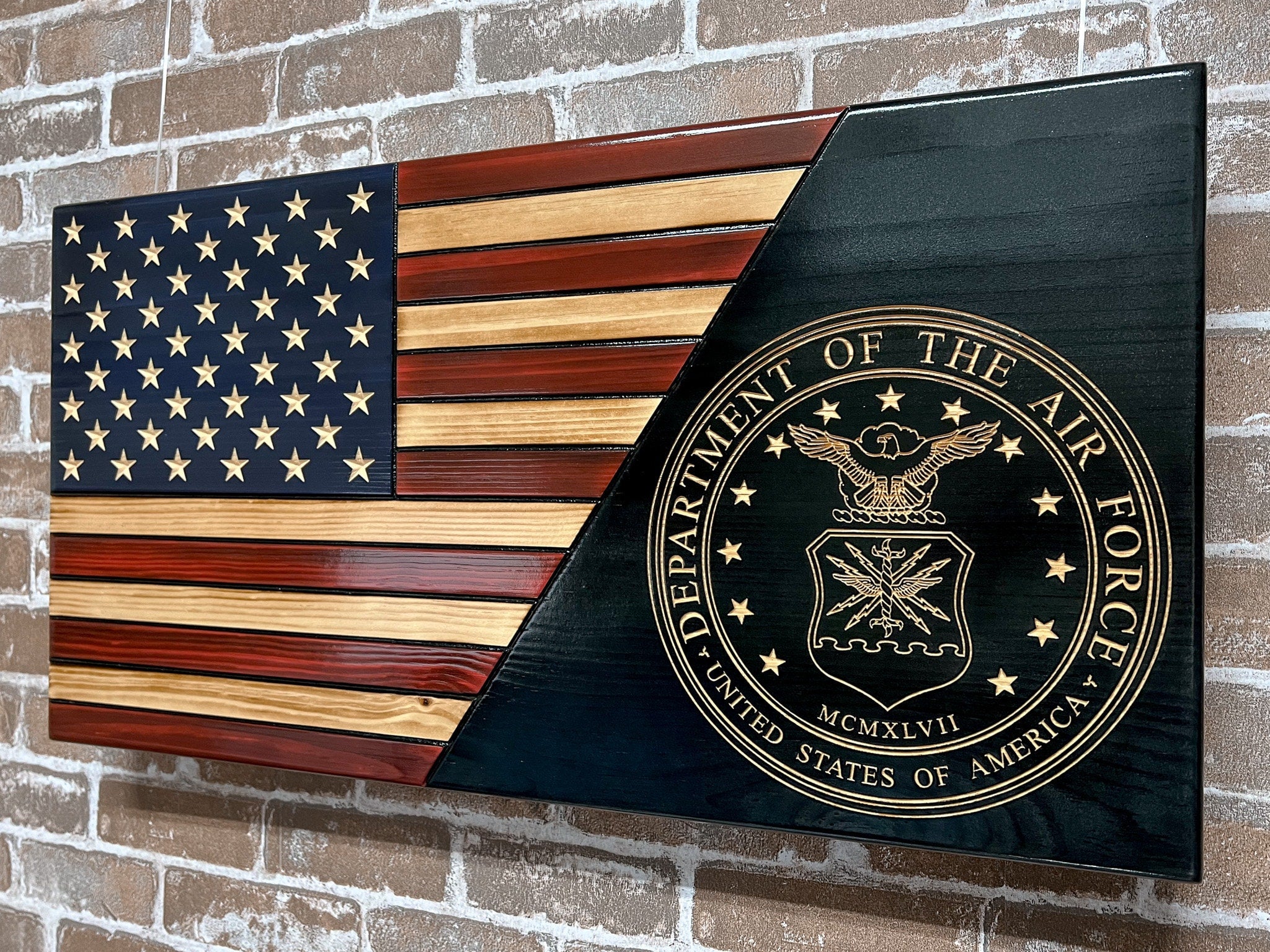 Air Force Wooden Flag, Split USA Flag with Seal