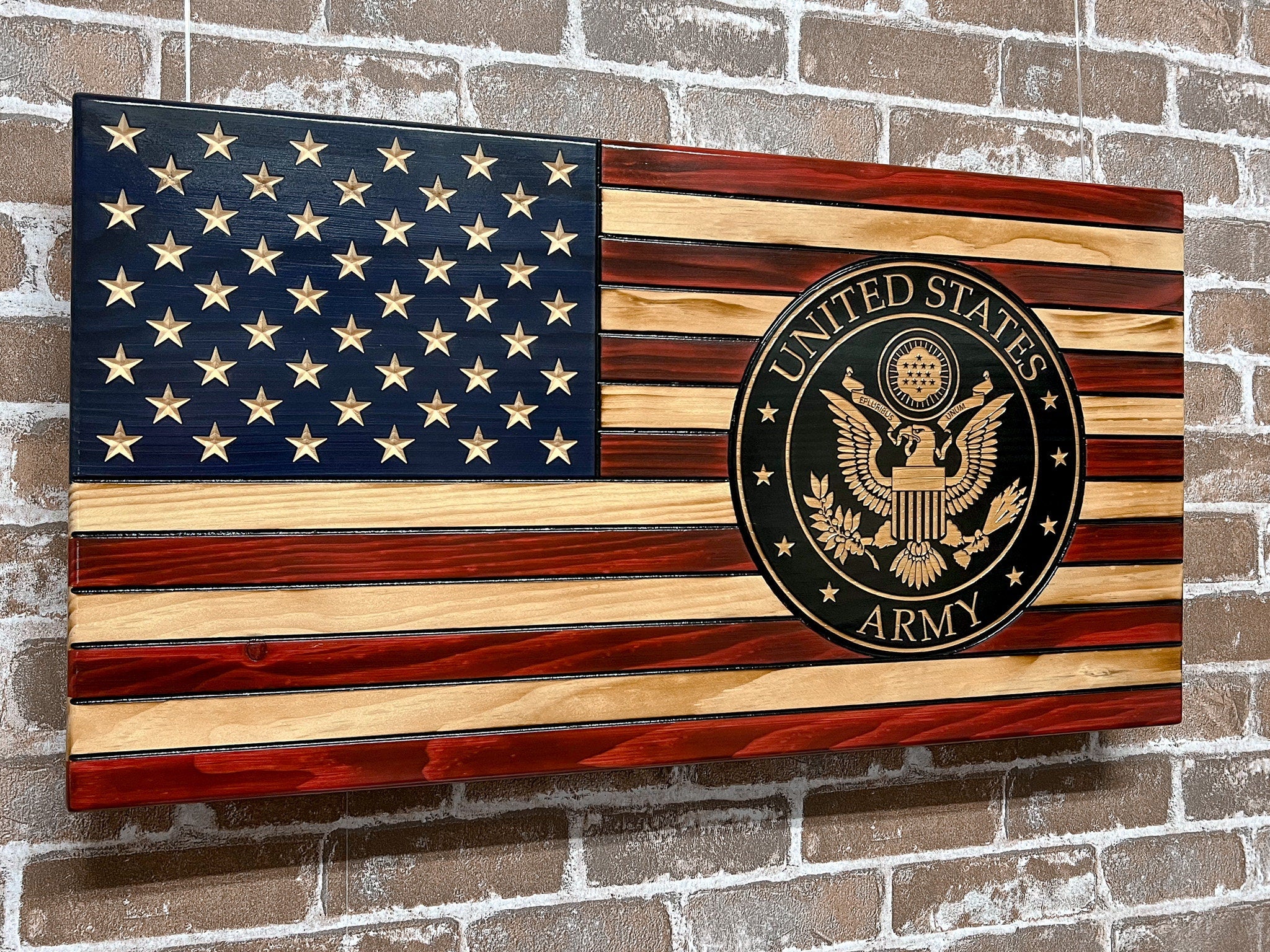 US Navy Wooden Flag with Round Logo - Navy Award Plaque