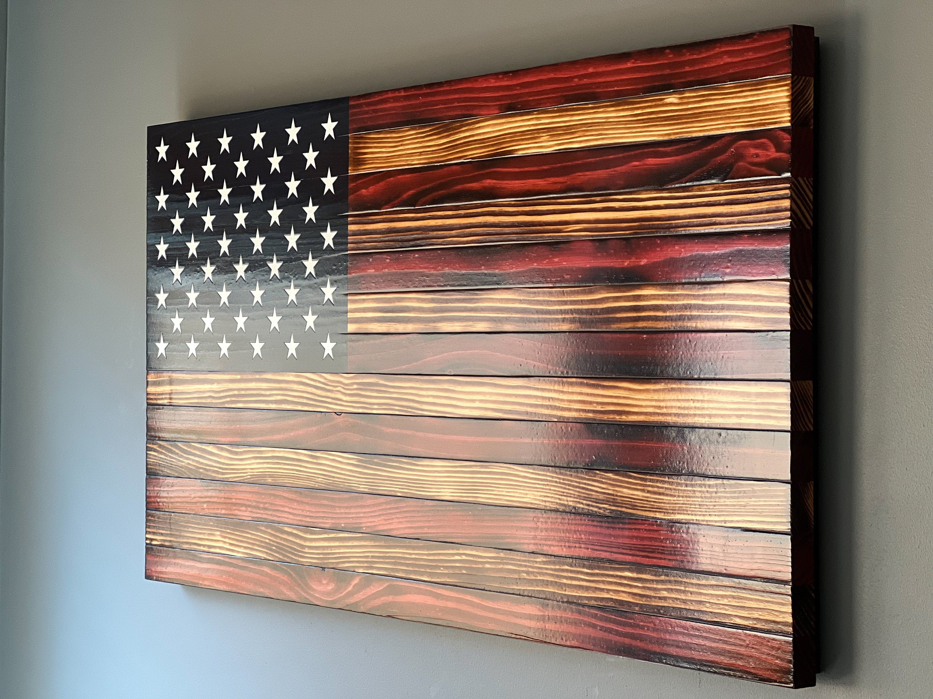 Rustic American Wood Flag, Customizable Flag, Charred American Flag, Patriotic, Living Room Wall Art,Flag for patio,Wedding Gift, Graduation