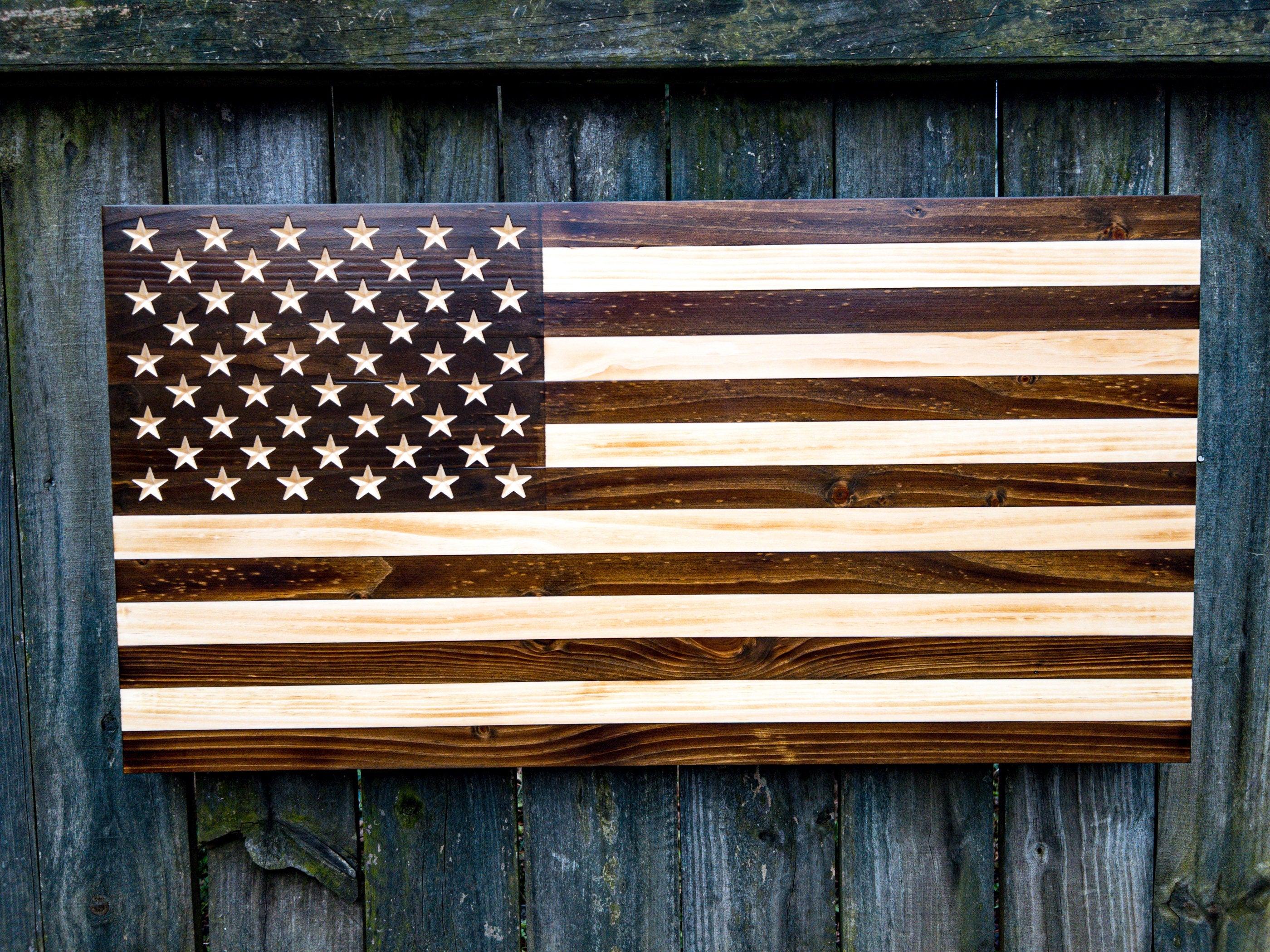 Extra Large 46"x24", Walnut Rustic American Wood Flag, Distressed Flag, Flag for patio, Wedding Gift, Graduation