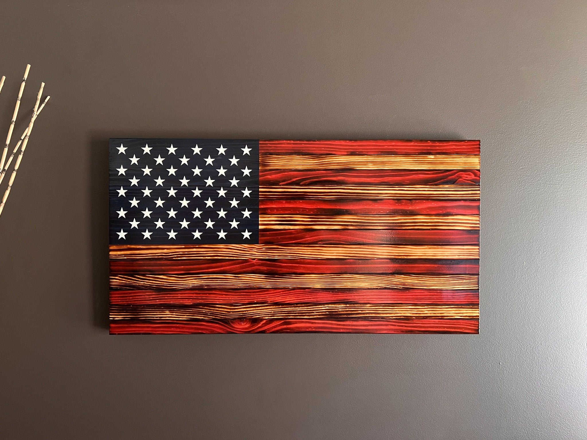 Rustic American Wood Flag, Customizable Flag, Charred American Flag, Patriotic, Living Room Wall Art,Flag for patio,Wedding Gift, Graduation