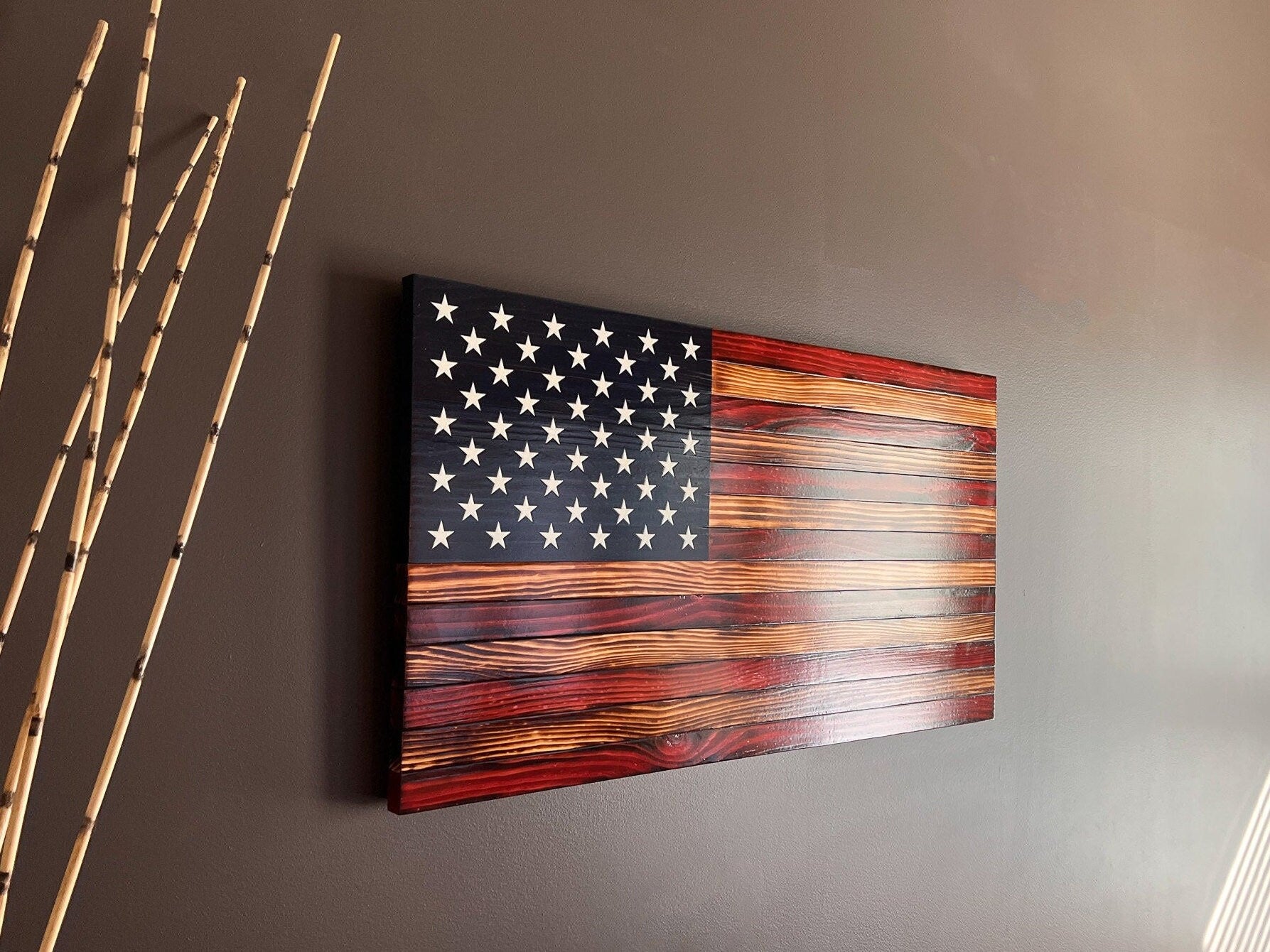 Rustic American Wood Flag, Customizable Flag, Charred American Flag, Patriotic, Living Room Wall Art,Flag for patio,Wedding Gift, Graduation