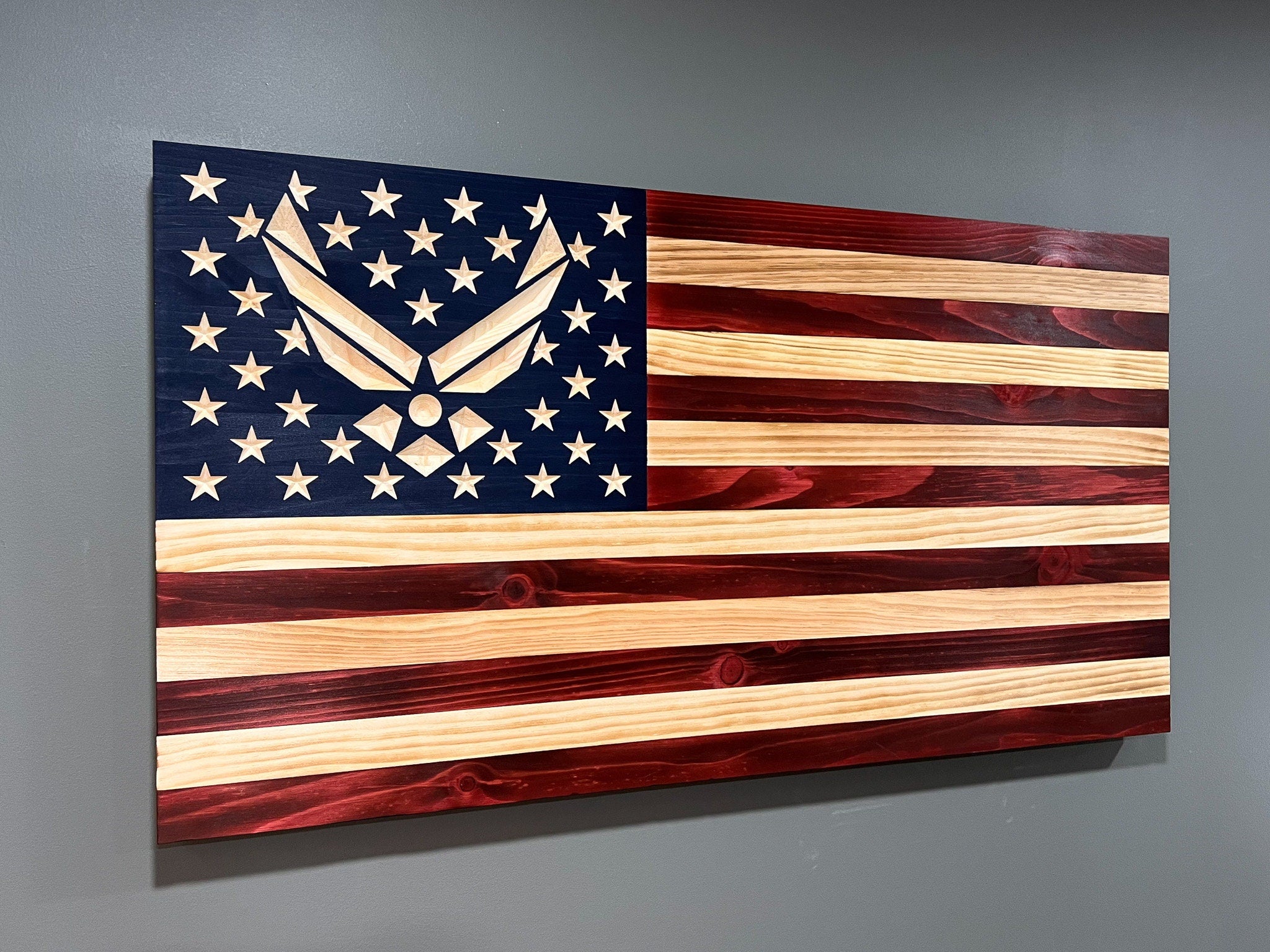 US Air Force Wings Wooden Flag, Hand Made in the USA