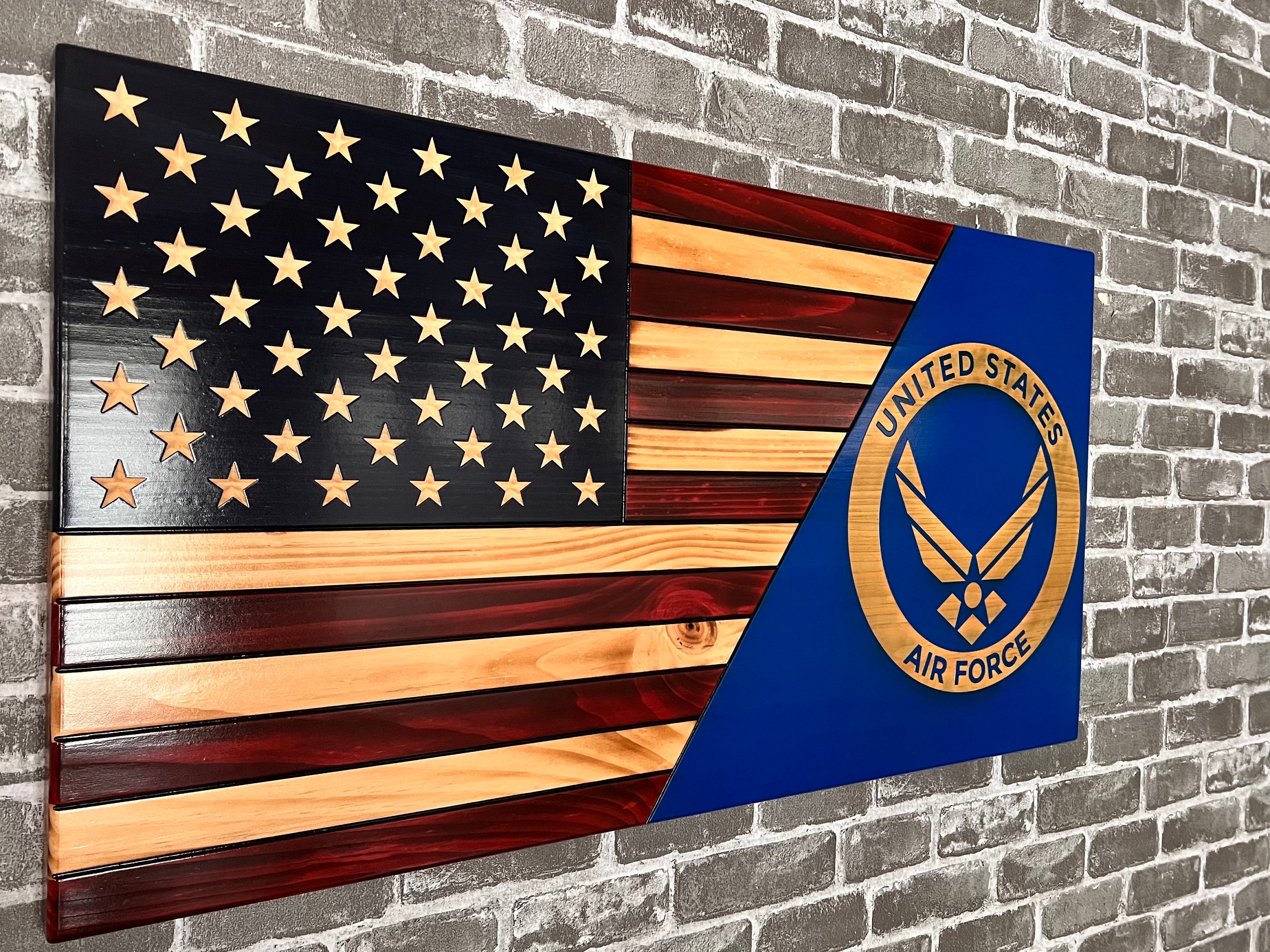 Air Force Wooden Flag, Split USA Flag,  Charred American Flag, Patriotic, Dad, Son, Wedding Gift, Graduation, Wooden American flag wall art