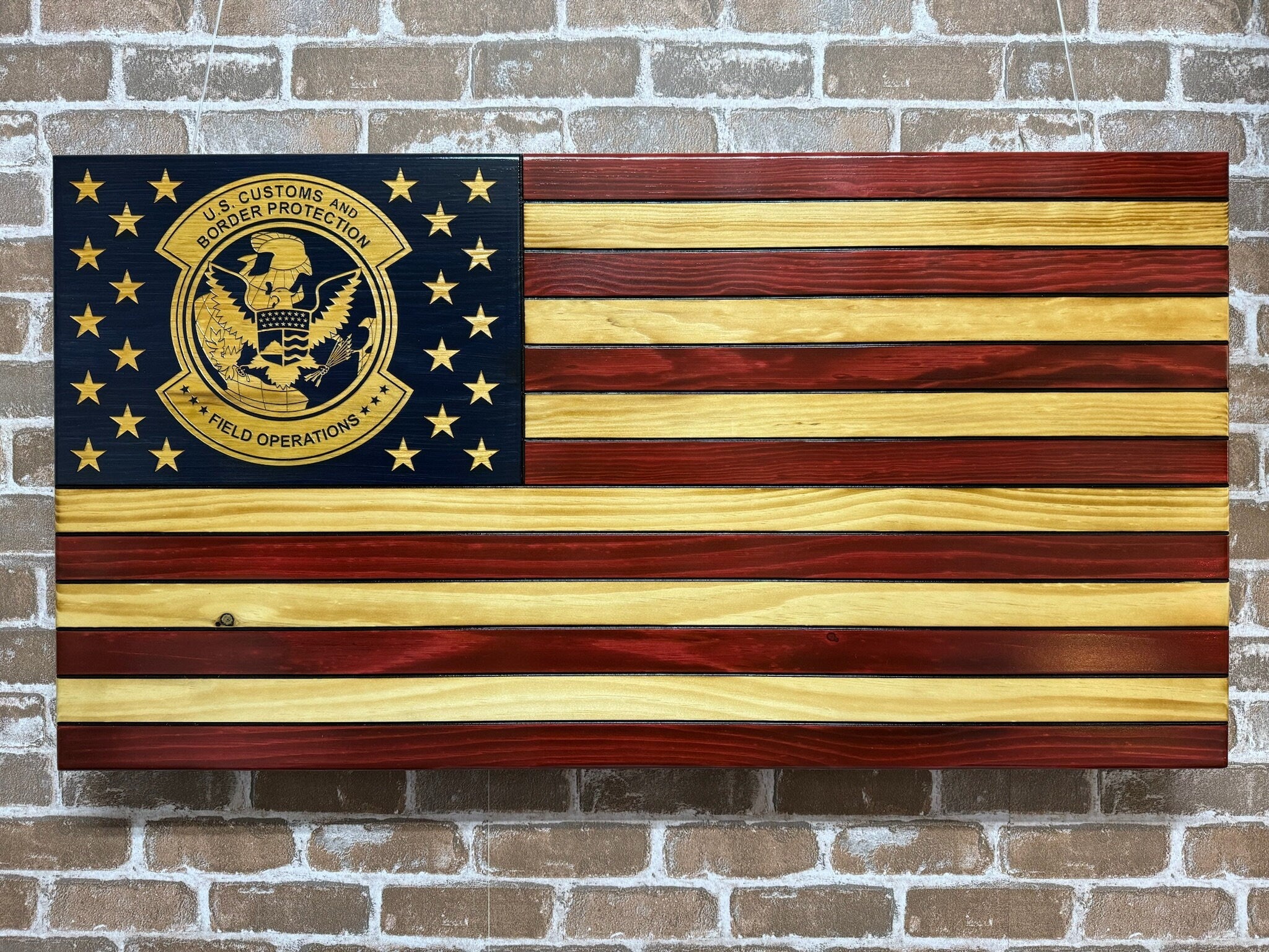 Customizable Military Plaque Wooden Flag with Logo/Patch/Seal and Text Engraving, Patriotic Wall Art Decor, Promotion or Retirement Gift