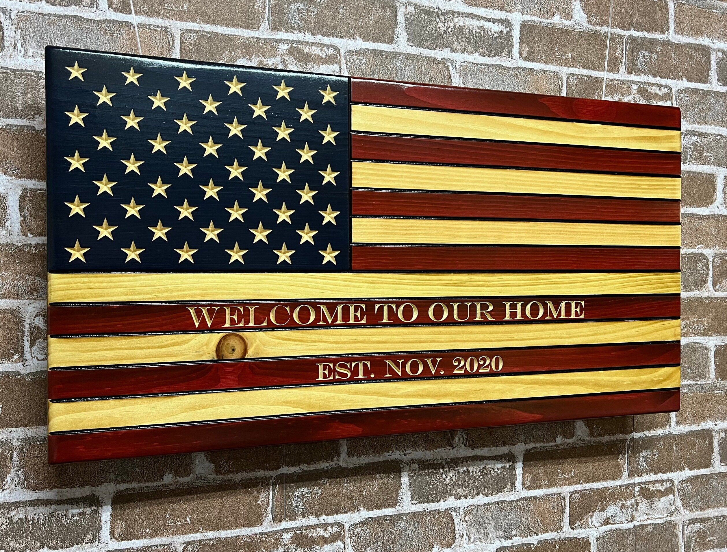 Customizable Military Plaque Wooden Flag with Logo/Patch/Seal and Text Engraving, Patriotic Wall Art Decor, Promotion or Retirement Gift